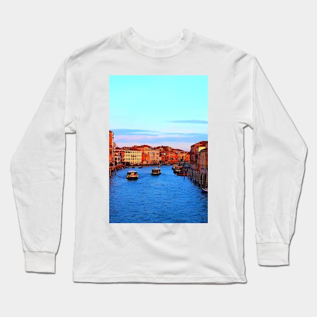 Grand Canal in Venice with Vaporettos and Gondolas Long Sleeve T-Shirt by KristinaDrozd